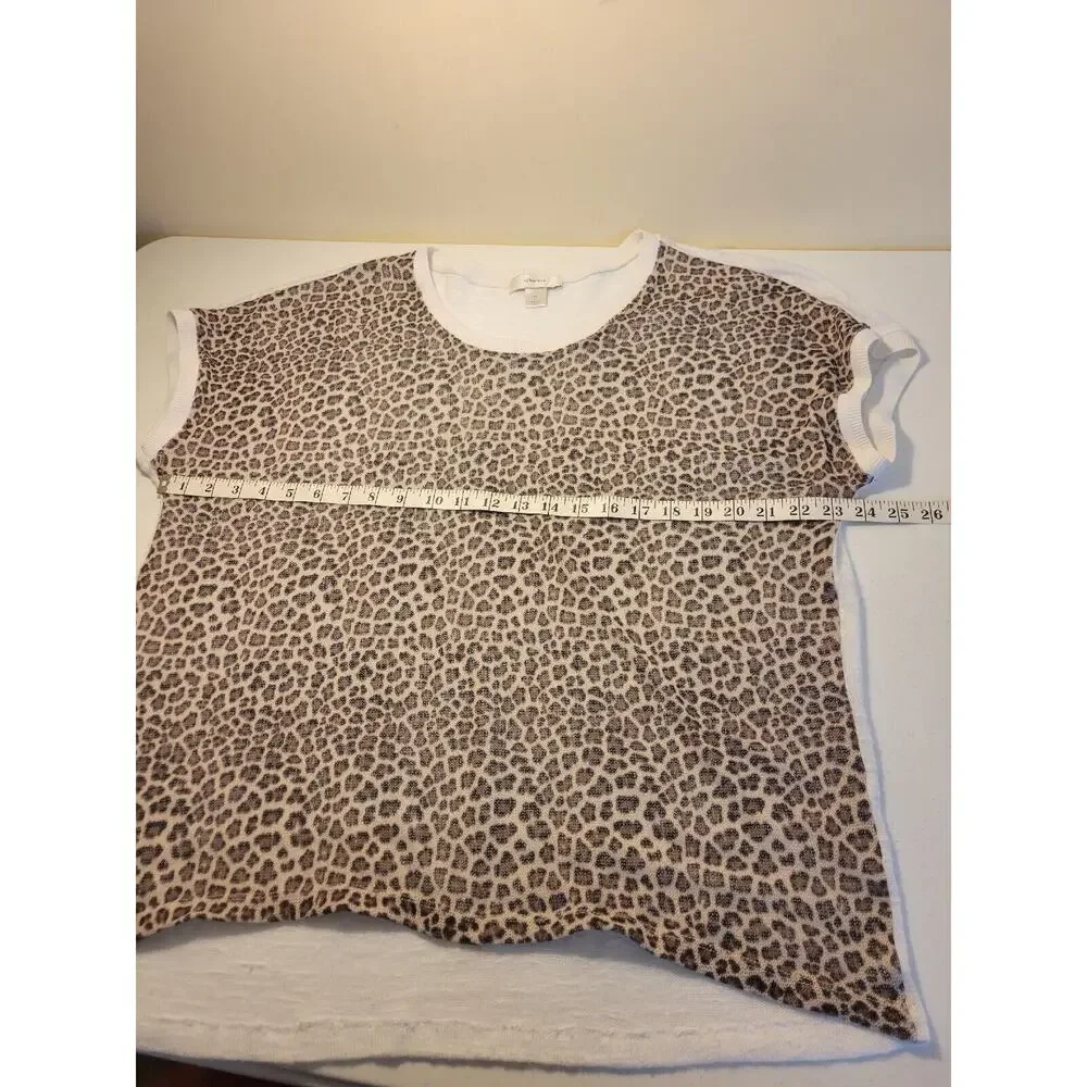 CJ Banks Tan Leopard Print Knit Semi Sheer Short Sleeve Top Women's Size‎ 1X
